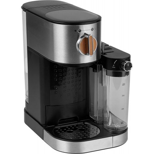  MEDION Espressomaschine mit 1300 Watt, 15 bar, 1200 ml abnehmbarer Wassertank, 700 ml Milchtank mit Aufschaumduese, Aluminium Siebtrager, MD 17116