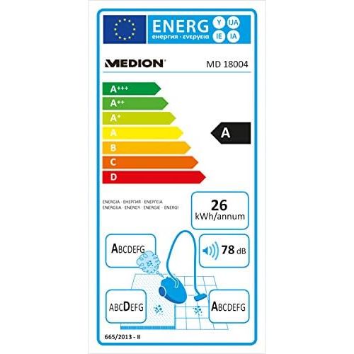  MEDION Zyklonen-Staubsauger 700 Watt Leistung, 1,5 Liter Staubbehalterkapazitat, 7 m Arbeitsradius, waschbarer EPA-Filter E12, MD 18004, rot