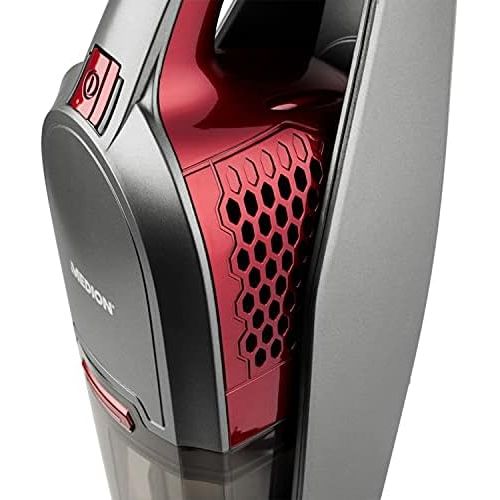  [아마존베스트]MEDION MD 16911 2-in-1 Battery Handheld Vacuum Cleaner (90 Watt Power, 180° Rotatable Floor Nozzle, Electric Suction Brush) Grey/Red