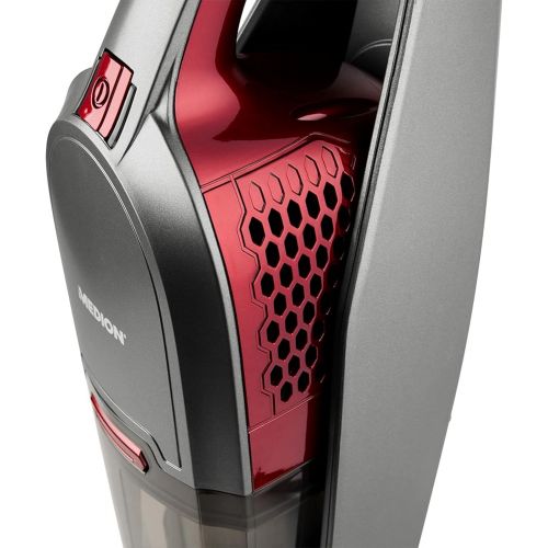  [아마존베스트]MEDION MD 16911 2-in-1 Battery Handheld Vacuum Cleaner (90 Watt Power, 180° Rotatable Floor Nozzle, Electric Suction Brush) Grey/Red