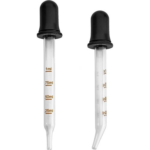  Eye Dropper - (Pack of 2) Bent & Straight Tip Calibrated Glass Medicine Droppers for Medications or Essential Oils Pipette Dropper for Accurate Easy Dose and Measurement (1 mL Capacity)