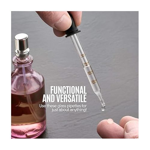  Eye Dropper - (Pack of 2) Bent & Straight Tip Calibrated Glass Medicine Droppers for Medications or Essential Oils Pipette Dropper for Accurate Easy Dose and Measurement (1 mL Capacity)