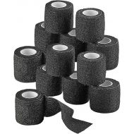 Self-Adherent Cohesive Bandage - 12 Pack Bulk | Black Self-Adhering Medical Wrap | 2