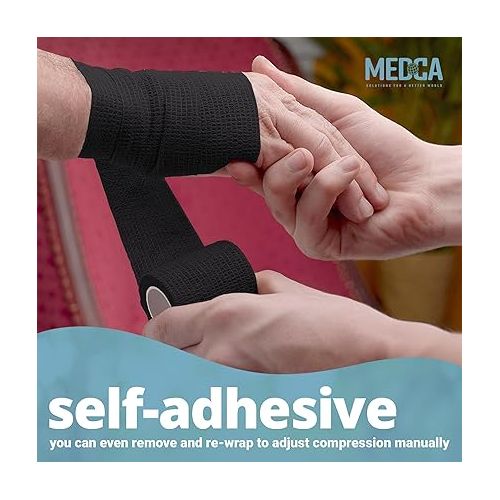  Self-Adherent Cohesive Bandage - 12 Pack Bulk | Black Self-Adhering Medical Wrap | 2