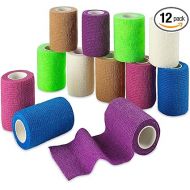 Self Adherent Wrap - Bulk Pack of 12, Athletic Tape Rolls and Sports Wraps, Self Cohesive Non-Woven Adhesive Bandage (3 in x 5 Yards) for Ankle Sprains & Swelling