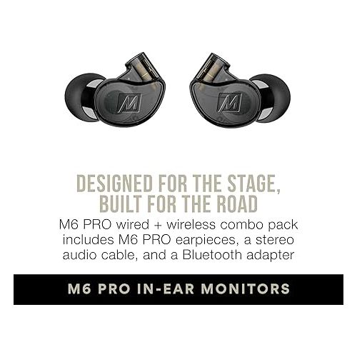  MEE audio M6 PRO Musicians’ In-Ear Monitors Wired + Wireless Combo Pack: includes stereo audio cable and Bluetooth audio adapter (Black) (CMB-M6PROBT-BK)