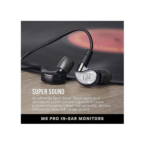  MEE audio M6 PRO Musicians’ In-Ear Monitors Wired + Wireless Combo Pack: includes stereo audio cable and Bluetooth audio adapter (Black) (CMB-M6PROBT-BK)