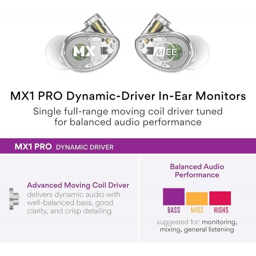  MEE audio MEE Professional MX1 PRO Customizable Noise-Isolating Universal-Fit Modular Musician’s In-Ear Monitors (Clear)