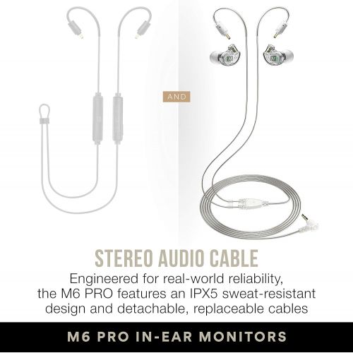  MEE audio M6 PRO Musicians in-Ear Monitors Wired + Wireless Combo Pack: Includes Stereo Audio Cable and Bluetooth Audio Adapter (Clear) (CMB-M6PROBT-CL)