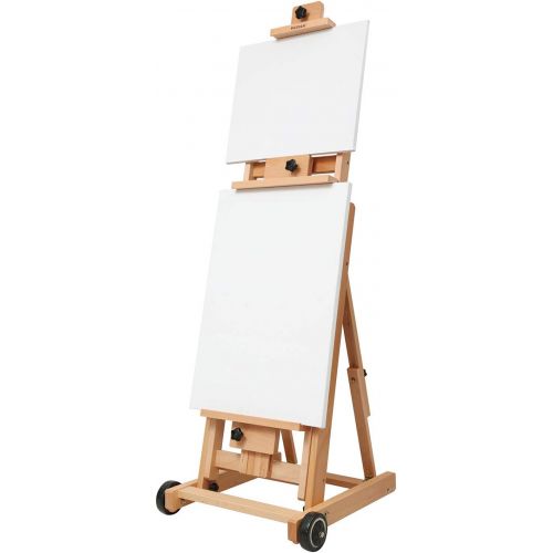  MEEDEN Versatile Studio H-Frame Easel - All Media Adjustable Beech Wood Studio Easel, Painting Floor Easel Stand, Movable and Tilting Flat Available, Holds Canvas Art up to 77