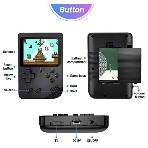  [아마존베스트]MEEPHONG Handheld Game Console, TV Output Retro FC Plus Extra Joystick 3.0 Inch LED Screen NES Classic Game Console Built-in 168 Handheld Video Games (Black)