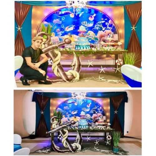  MEETs story MEETS 10x7ft Underwater World Backdrop Dolphin Fish Golden Dome Background Themed Party Photo Booth YouTube Backdrop HUIMT177