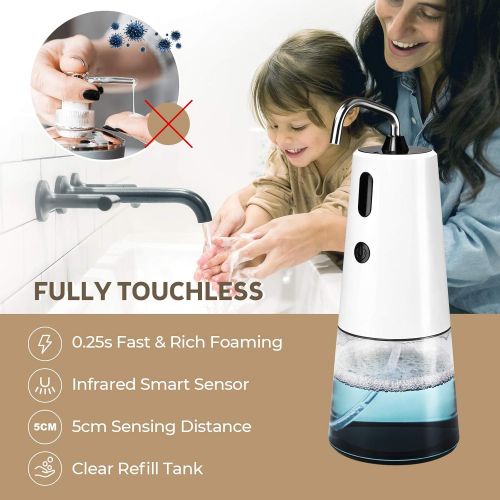  MEFASO Automatic Soap Dispenser, Touchless Foaming Soap Dispenser, Stainless Steel Nozzle, Infrared Sensor, Rechargeable, for Bathroom Kitchen 8.45 oz/250ml, White