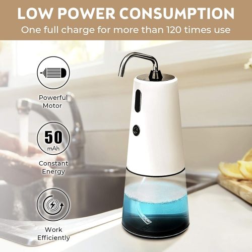  MEFASO Automatic Soap Dispenser, Touchless Foaming Soap Dispenser, Stainless Steel Nozzle, Infrared Sensor, Rechargeable, for Bathroom Kitchen 8.45 oz/250ml, White