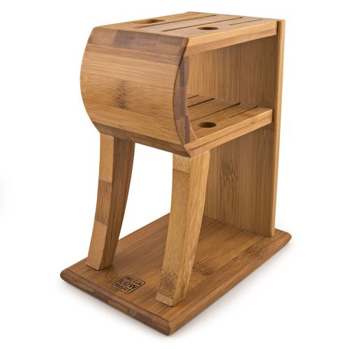  MEGALOWMART 6 Slot Bamboo Wood Kitchen Knife Block Stand Holder