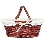 MEIEM Wicker Basket Gift Baskets Empty Oval Willow Woven Picnic Basket Cheap Easter Candy Basket Storage Wine Basket with Handle Egg Gathering Wedding Basket（Pink）