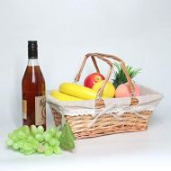 MEIEM Wicker Basket Gift Baskets Empty Rectangular Willow Woven Picnic Basket Easter Candy Basket Large Storage Basket Wine Basket with Handle Egg Gathering Wedding Basket (Brown)