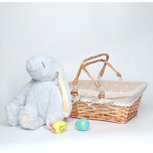  MEIEM Wicker Basket Gift Baskets Empty Rectangular Willow Woven Picnic Basket Easter Candy Basket Large Storage Basket Wine Basket with Handle Egg Gathering Wedding Basket (Natural