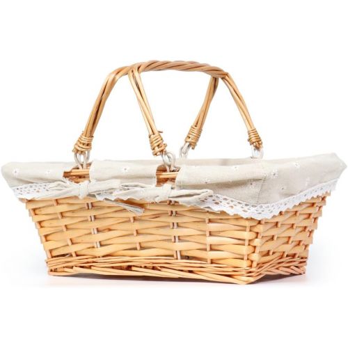  MEIEM Wicker Basket Gift Baskets Empty Rectangular Willow Woven Picnic Basket Easter Candy Basket Large Storage Basket Wine Basket with Handle Egg Gathering Wedding Basket (Natural