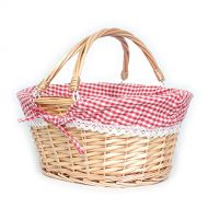 MEIEM Wicker Basket Gift Baskets Empty Oval Willow Woven Picnic Basket Easter Candy Basket Large Storage Basket Wine Basket with Handle Egg Gathering Wedding Basket (Pink)