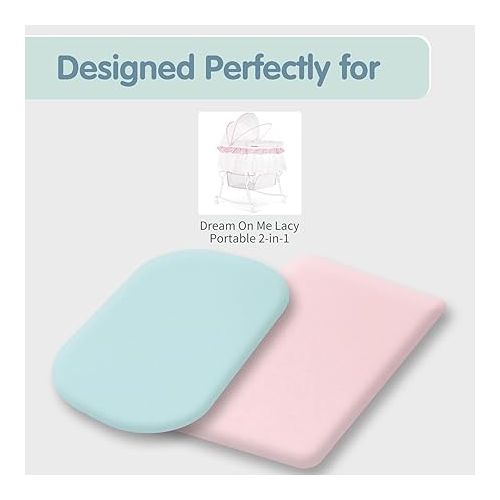  MEILA Bassinet Fitted Sheets Compatible with RONBEI Bassinet & Baby Delight Beside Me Nova, 100% Jersey Cotton Beside Bassinet Sheet for Baby Girl, Pack of 2, 33x20 (Light Pink+Lilac)