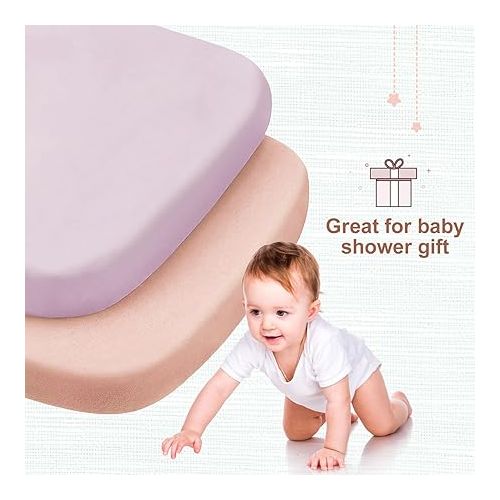  MEILA Bassinet Fitted Sheets Compatible with RONBEI Bassinet & Baby Delight Beside Me Nova, 100% Jersey Cotton Beside Bassinet Sheet for Baby Girl, Pack of 2, 33x20 (Light Pink+Lilac)