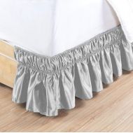 MEILA WINGS COLLECTION Fade Resistance Smooth Satin Silk 1 PC Wrap Around Bed Skirt 15 inch Drop (Silver Grey, King Size) Fully Elastic for Easy Fit Wrap Ruffle Bedskirt