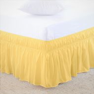 MEILA US Bedding Easy Fit Elastic Wrap Around Ruffled Bed Skirt Egyptian Cotton 300 Thread Count(Yellow, King, Drop Length 15 Inches)