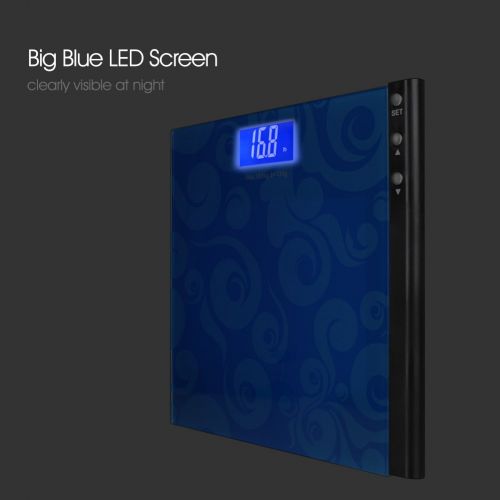  MEINI Bathroom Scales Large Blue LCD Step-On Technology Clouds Design Memory Function (Blue)