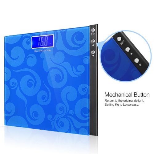  MEINI Bathroom Scales Large Blue LCD Step-On Technology Clouds Design Memory Function (Blue)