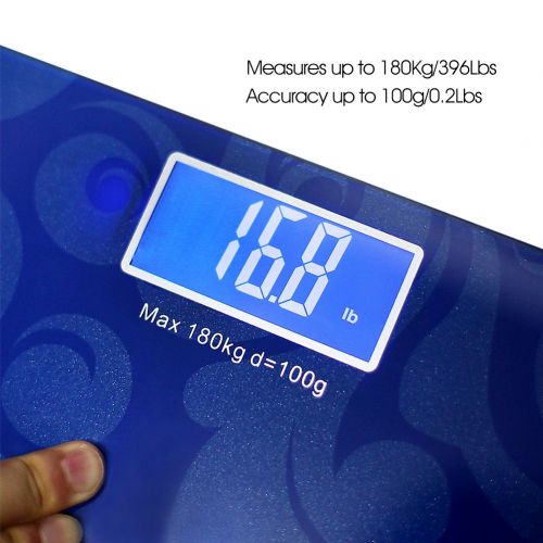  MEINI Bathroom Scales Large Blue LCD Step-On Technology Clouds Design Memory Function (Blue)