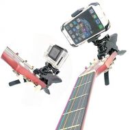 MEINUOKE Combo Camera and Cell Phone Music Mount - Ukelele Guitar Headstock Mobile Phone Clamp Clip Mount for Smartphones and Gopro Action Cameras ~ Close Up Home Recording - Work for Any M