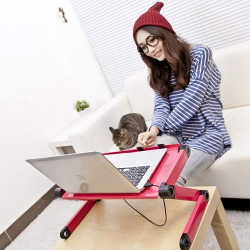  MEIZOKEN Portable Adjustable Laptop Standing Desk for Bed Sofa Folding Laptop Table Notebook Desk with Single Fan and Mouse Pad for Office