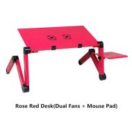 MEIZOKEN Portable Adjustable Laptop Standing Desk for Bed Sofa Folding Laptop Table Notebook Desk with Double Fan and Mouse Pad for Office