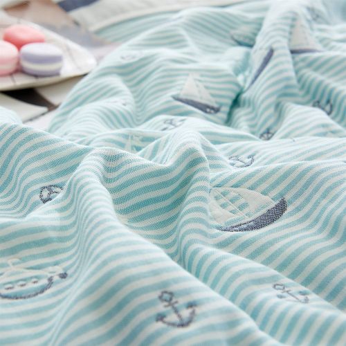  MEJU Sailboat Strip Kids Toddler Boys Throw Blanket Bed Coverlet, 6 Layer 100% Hypoallergenic Cotton Cozy Soft Bed Blankets Gift (2, Twin 54 X 71)