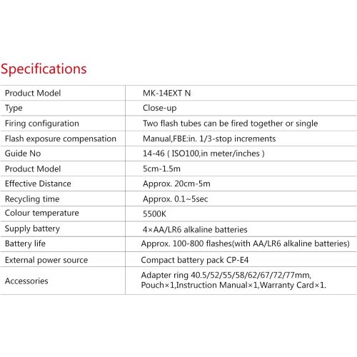  [아마존베스트]MEKE MK-14EXT-N I-TTL Macro Ring Flash for Nikon D7100 D7000 D5200 D5100 D5000 D3200 D3100 D90 D300S D600 with LED AF Assist Lamp