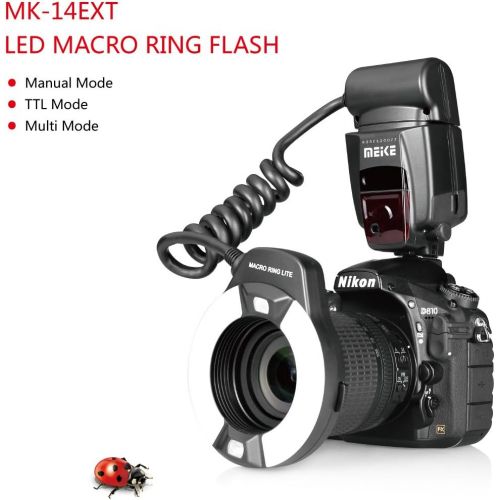  [아마존베스트]MEKE MK-14EXT-N I-TTL Macro Ring Flash for Nikon D7100 D7000 D5200 D5100 D5000 D3200 D3100 D90 D300S D600 with LED AF Assist Lamp