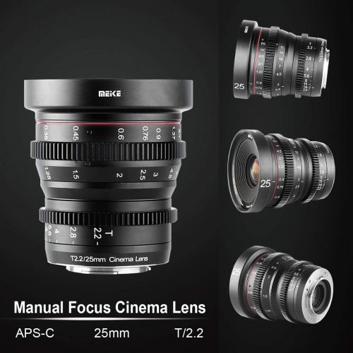  Meike 25mm T2.2 Large Aperture Manual Focus Prime Low Distortion Mini Cine Lens Compatible with Micro Four Thirds M43 MFT Cameras and BMPCC