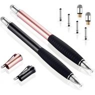 [아마존베스트]MEKO [2nd Gen] Universal Disc Stylus Pens, [2 in 1 Precision Series] for iPhone X/8/8plus iPad/iPad Pro/iPad Mini All Capacitive Touch Screens Bundle 6 Replacement Tips(2Pcs,Black/