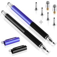 [아마존베스트]MEKO(TM) (2 Pcs)[2 in 1 Precision Series] Disc Stylus/Styli Bundle with 4 Replaceable Disc Tips, 2 Replaceable Fiber Tips for All Touch Screen Devices - (Black/Blue)