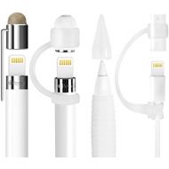 [아마존베스트][5-Piece] MEKO Accessories for Apple Pencil Cap Holder/Nib Cover/Lightning Cable Adapter Tether/ 2 in 1 Fiber Cap as Stylus/Soft Silicone Protective Grip for iPad Pro Pencil