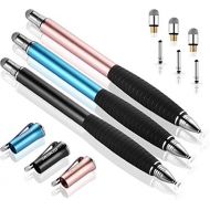 [아마존베스트]MEKO (2nd Gen)[2 in 1 Precision Series] Universal Disc Stylus Touch Screen Pen for iPhone,iPad,All Other Capacitive Touch Screens Bundle with 6 Replacement Tips,Pack of 3 (Black/Ro