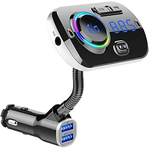  [아마존베스트]-Service-Informationen FM Transmitter Bluetooth 5.0 Car Radio Bluetooth Adapter 7 Colours Music Player Car Kit with Hands-Free Function and 2 USB Ports Charger Supports USB Drive/TF Card/AUX