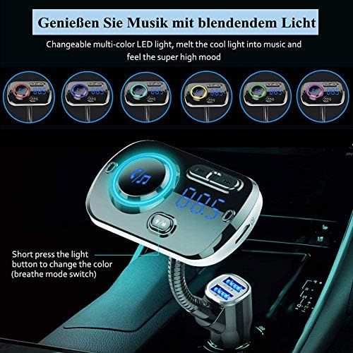  [아마존베스트]-Service-Informationen FM Transmitter Bluetooth 5.0 Car Radio Bluetooth Adapter 7 Colours Music Player Car Kit with Hands-Free Function and 2 USB Ports Charger Supports USB Drive/TF Card/AUX