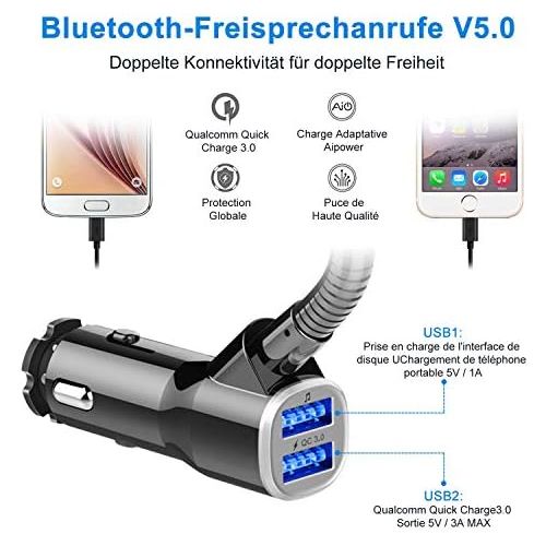  [아마존베스트]-Service-Informationen FM Transmitter Bluetooth 5.0 Car Radio Bluetooth Adapter 7 Colours Music Player Car Kit with Hands-Free Function and 2 USB Ports Charger Supports USB Drive/TF Card/AUX