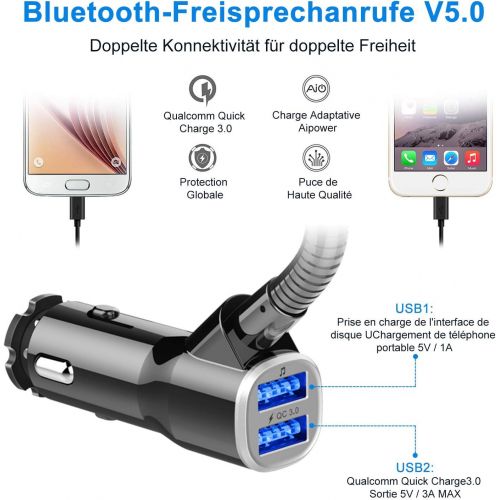  [아마존베스트]-Service-Informationen FM Transmitter Bluetooth 5.0 Car Radio Bluetooth Adapter 7 Colours Music Player Car Kit with Hands-Free Function and 2 USB Ports Charger Supports USB Drive/TF Card/AUX