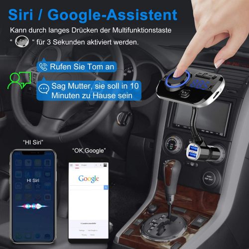  [아마존베스트]-Service-Informationen FM Transmitter Bluetooth 5.0 Car Radio Bluetooth Adapter 7 Colours Music Player Car Kit with Hands-Free Function and 2 USB Ports Charger Supports USB Drive/TF Card/AUX