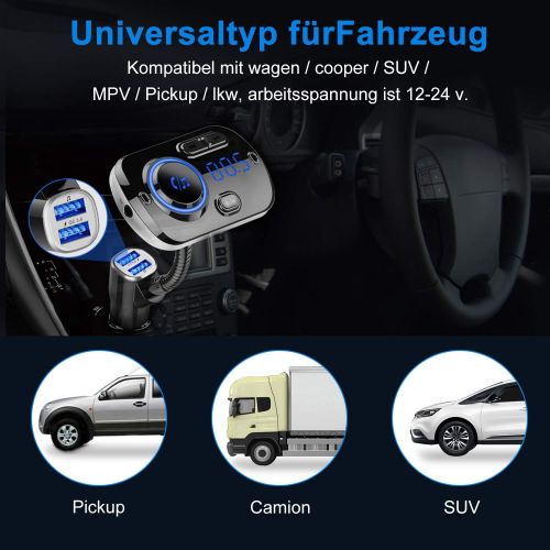  [아마존베스트]-Service-Informationen FM Transmitter Bluetooth 5.0 Car Radio Bluetooth Adapter 7 Colours Music Player Car Kit with Hands-Free Function and 2 USB Ports Charger Supports USB Drive/TF Card/AUX