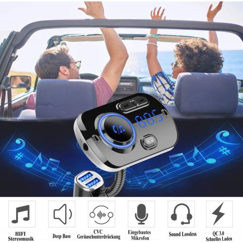  [아마존베스트]-Service-Informationen FM Transmitter Bluetooth 5.0 Car Radio Bluetooth Adapter 7 Colours Music Player Car Kit with Hands-Free Function and 2 USB Ports Charger Supports USB Drive/TF Card/AUX