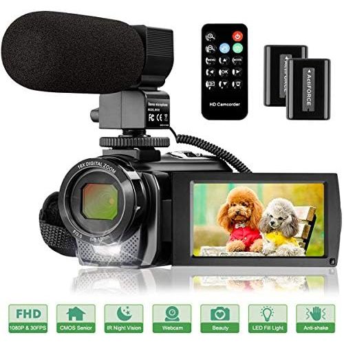  Video Camera Camcorder MELCAM 1080P 30FPS 24MP 3.0 Inch Screen Digital Camera with Microphone and Remote Control and 2 Rechargeable Batteries and Webcam Recorder